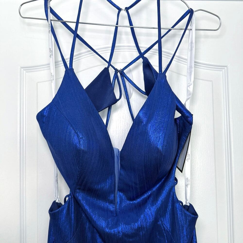 Ellie Wilde By Mon Cheri Metallic Blue Mermaid Prom Dress 10 Bridesmaid NEW - Picture 8 of 10